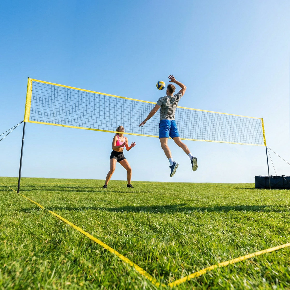 Volleyballnetz Set mit höhenverstellbaren Stahlpfosten, Tragbar