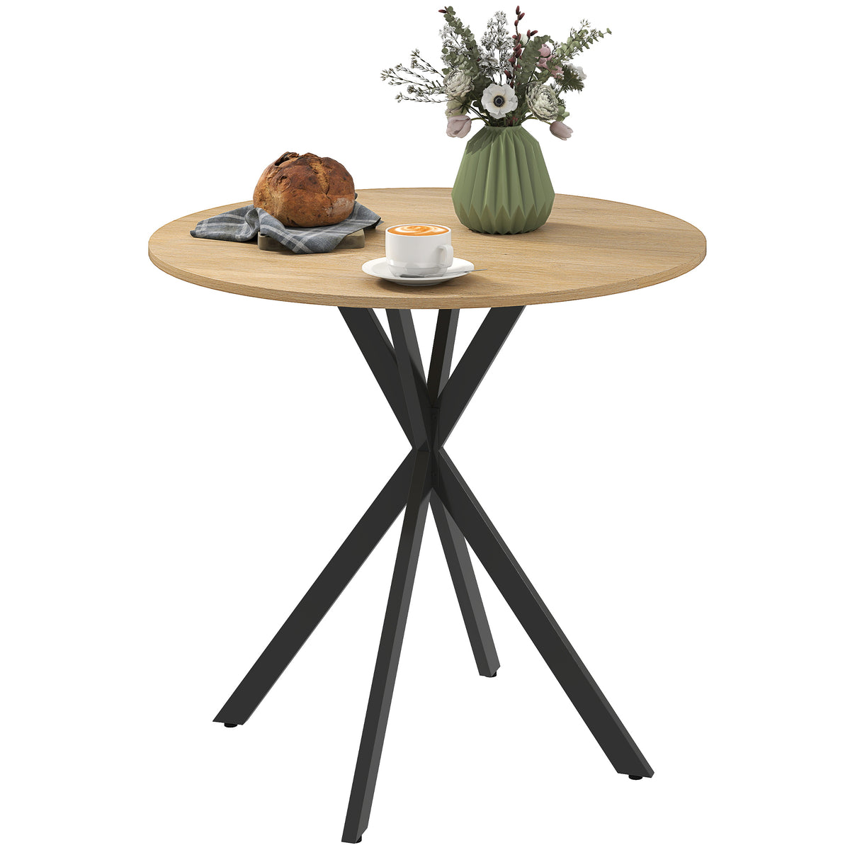 80cm Industrial Round Dining Table - White Oak