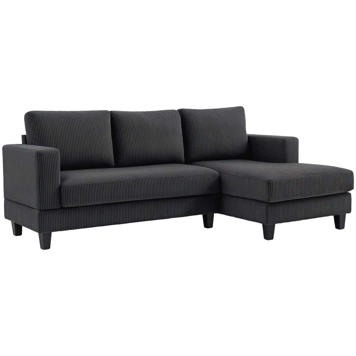 Ecksofa, L-förmiges 3-Sitzer-Sofa mit Chaiselongue, Holzkonstruktion, 8 Beine, Cordstoff, Schaumstoffpolsterung, Grau