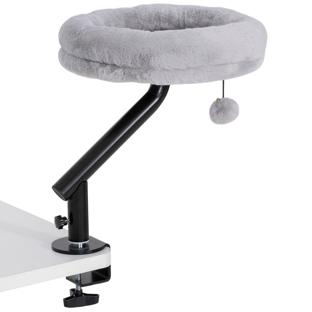 Katzen-Schreibtischbett, Katzenbett für Schreibtisch mit 360°Drehung, verstellbarer Höhe, Katzenliege mit abnehmbarem, maschinenwaschbarem Bett, für Katzen unter 6 kg, Heimbüro, Grau