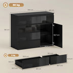 Modernes Sideboard, Stauraum-Sideboard mit 5 Schubladen, verstellbarem Regal, Soft-Close-Tür, Schwarz Hochglanz
