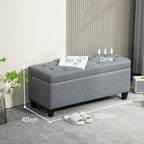 Sitzbank, Polsterbank mit Stauraum, leinenartiges?Polyester, Kautschukholz, 100 x 40 x 44 cm, Hellgrau