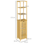 Tall Bathroom Cabinet, Slim Storage Cabinet, Tallboy Bamboo Storage Unit with 3-Tier Storage Shelves and Freestanding Organiser, Natural