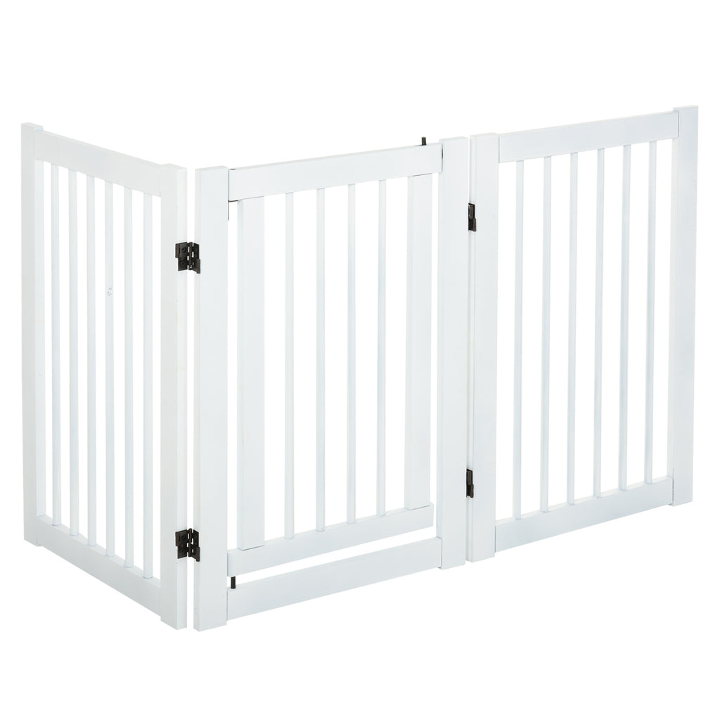 Freestanding Dog Gate, Foldable Pet Fence, Indoor Barrier, Stair Gate with Support Feet, 155 x 76 cm, White