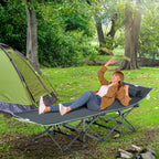 Campingbett, klappbares Feldbett mit Kopfkissen, 188 x 64,5 x 53 cm, Grau