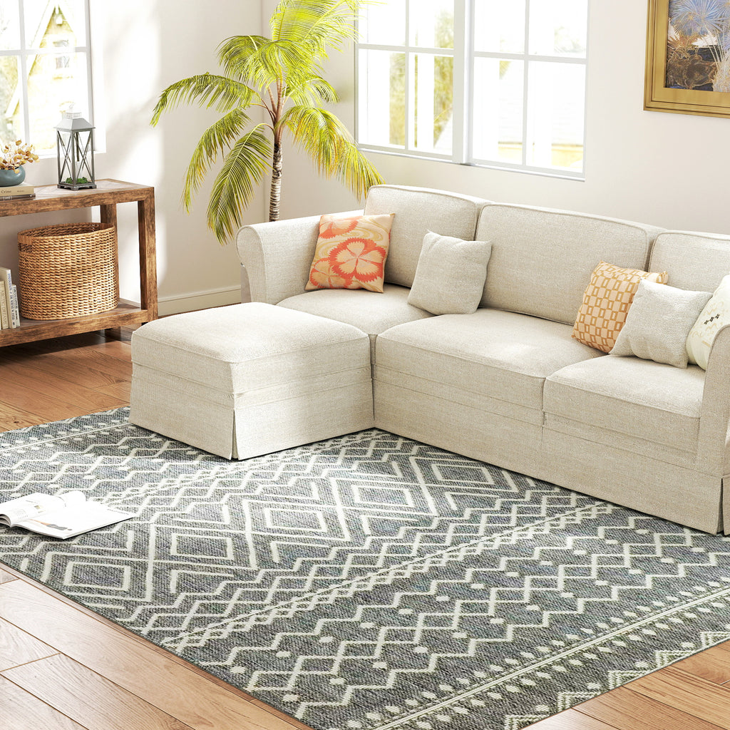 Teppich f¨¹r drinnen und drau?en, Boho-Design, leicht zu reinigen, Grau