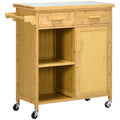 K¨¹chenwagen aus Bambus, Mehrzweckwagen, Sevierwagen, 2 Schubladen, 1 Schrank,  2 Regale, Natur
