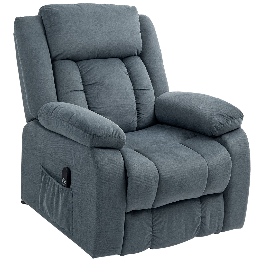 Aufstehsessel mit weichem Bezug, Recliner-Sessel mit Fernbedienung und Seitentaschen, Grau