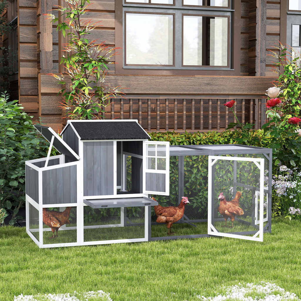 Hühnerstall mit Auslauf für 3-4 Hühner, 3-tlg. Nistkasten, 1,9 m² Fläche, Tannenholz, Grau