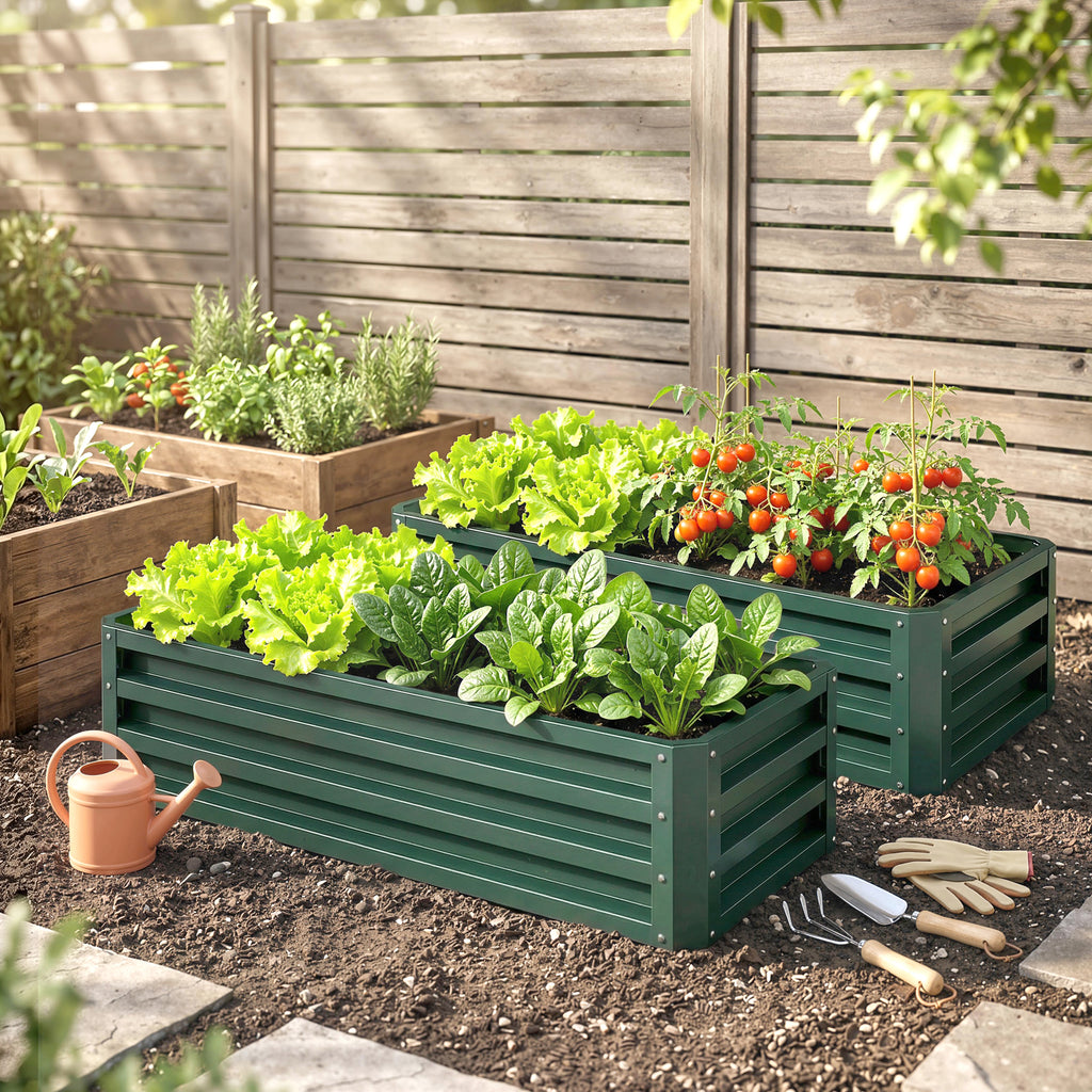 Set of Two 110 x 50 cm Steel Planter Boxes - Green