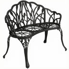 Gartenbank 2-Sitzer Gussaluminium wetterfest Outdoor Sitzbank mit Tulpen-Rückenlehne Blumenmotiv 99 x 57 x 78 cm