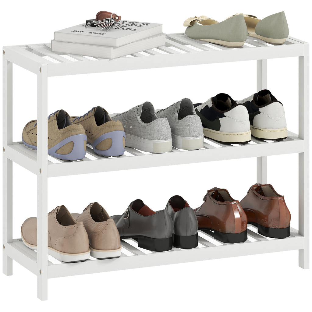 3-stufiges Bambusregal, Schuhregal, Aufbewahrungsregal, lackierte Oberfl?che, Wei?