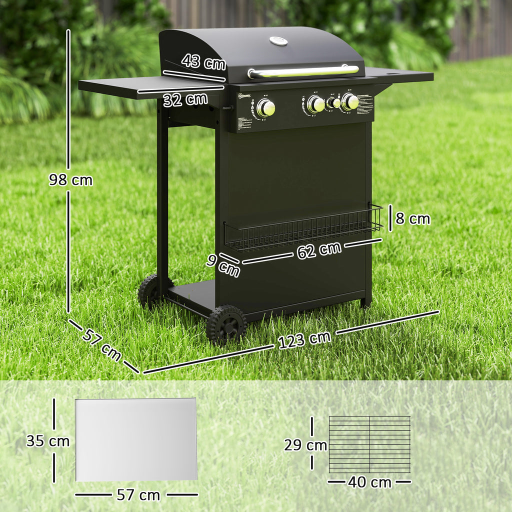 Gasgrill 9,5 KW Grillwagen inkl 4 Brenner Seitenkocher Rolle 123 x 57 x 98 cm Schwarz