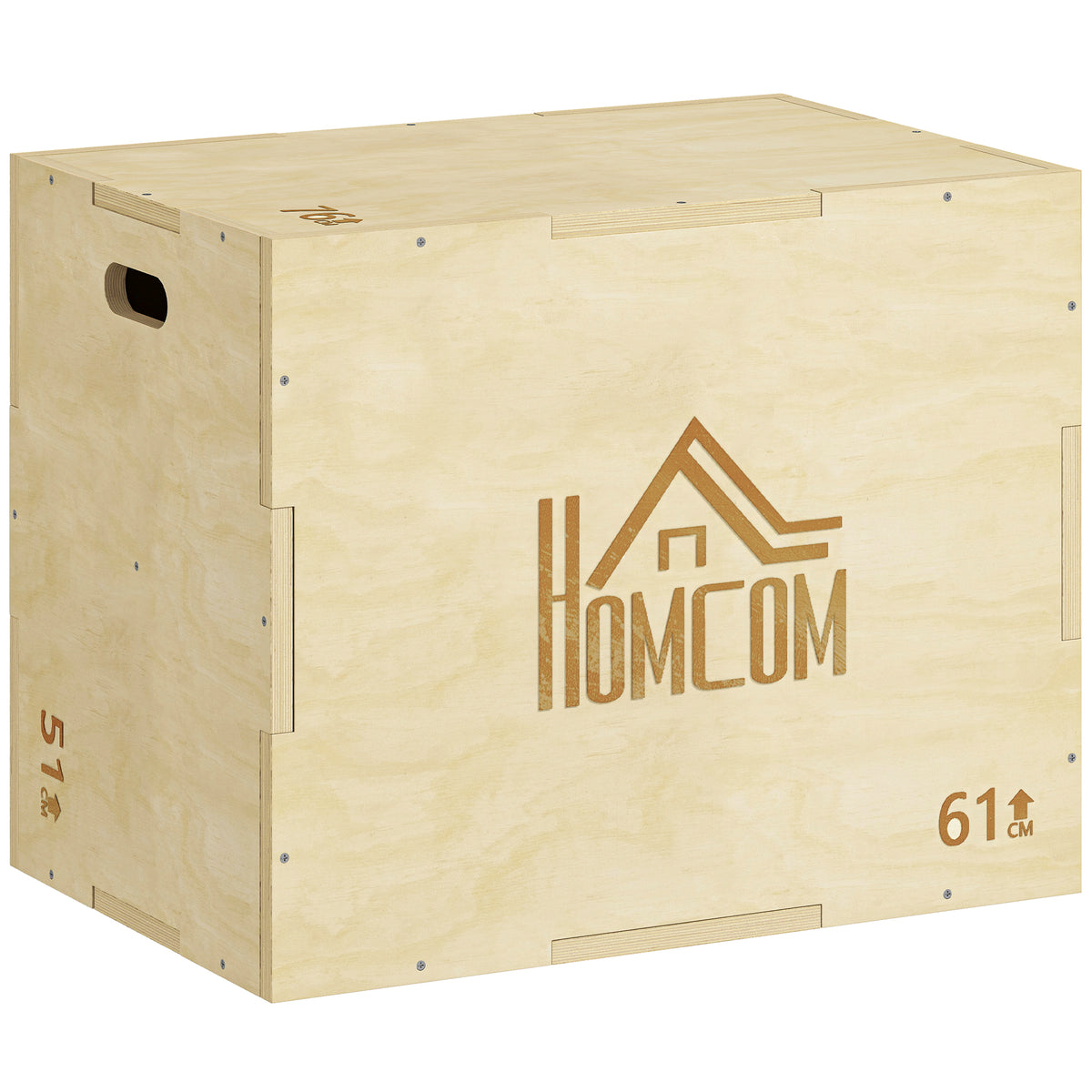 3-in-1 Plyo Box Holz Plyometrische Sprungbox mit 3 Sprungh?hen Griffen 61 x 51 x 76 cm Naturholz
