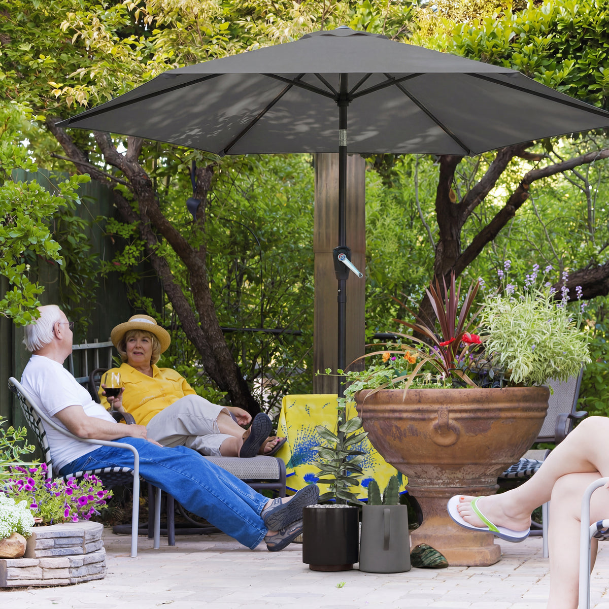 Sonnenschirm 270 cm knickbar Balkonschirm mit Kurbel UV 50+ Gartenschirm Dunkelgrau