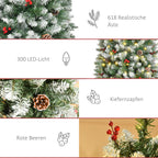 Künstlicher Weihnachtsbaum 180 cm Tannenbaum künstlich mit LED Beleuchtung, Schnee, 618 Spitzen Christbaum Weihnachtsdeko inkl. Stahlständer für drinnen