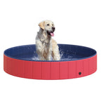  Hundebadewanne faltbar Badewanne Hundepool Plantschbecken Swimmingpool Wasserbecken für Hunde und Katzen Schwimmbecken Kunststoff+Holz Rot Ø160 x 30H cm