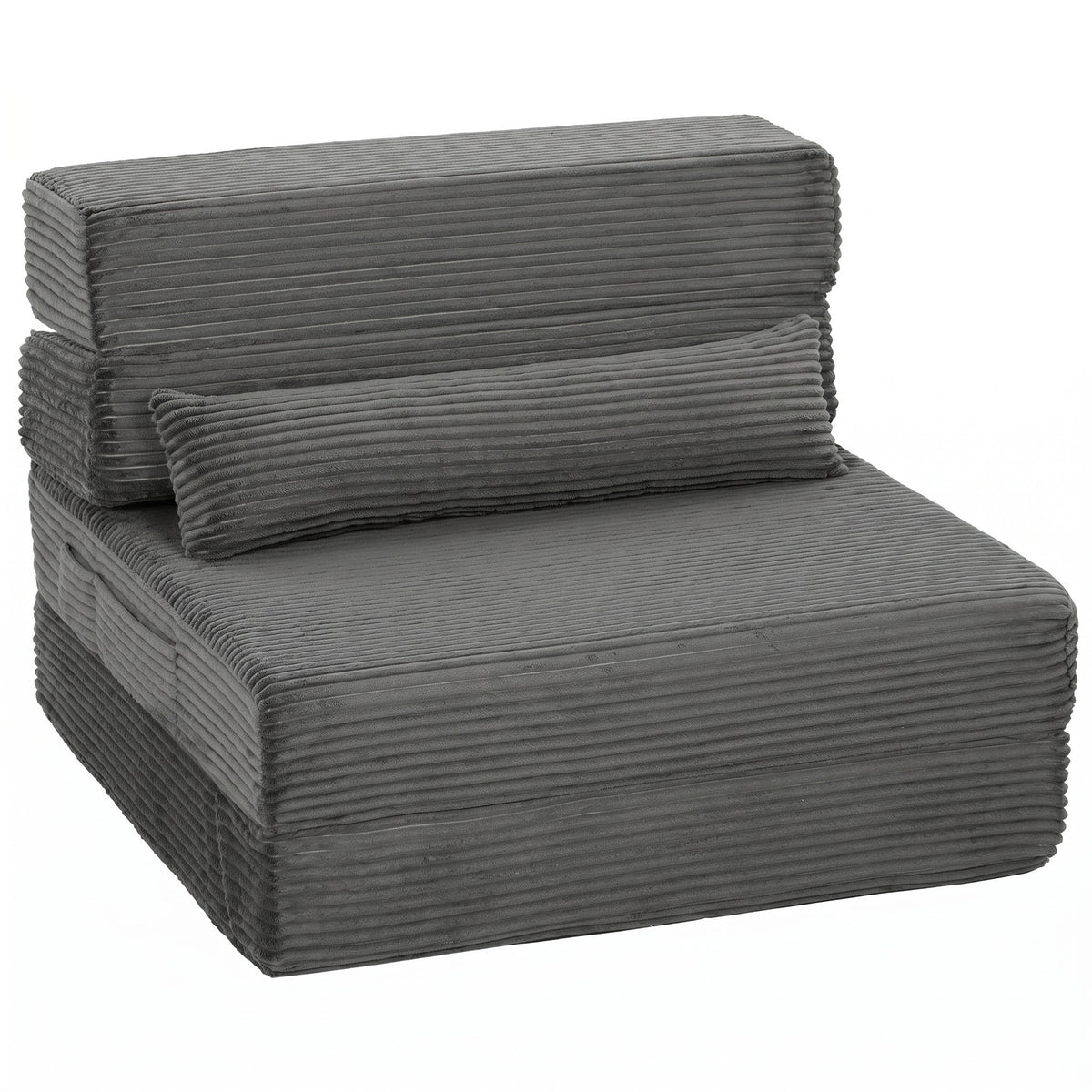 Bodenstuhl mit Rückenstütze, Cord Boneless Cloud Faltbares Schlafsofa mit dickem Polster, Dunkelgrau