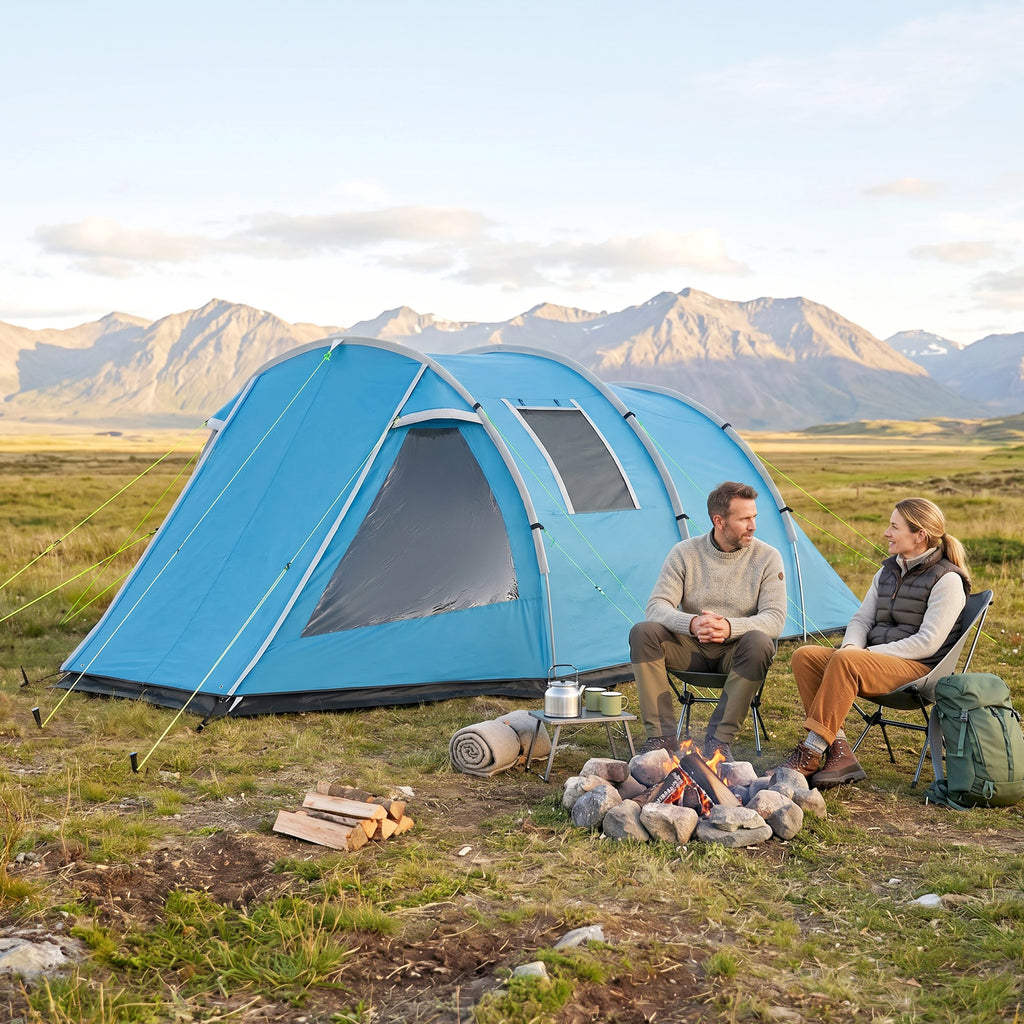 Campingzelt Trekkingzelt Zelt, wetterbeständig, 2 Räume, 475 x 264 cm Breite x 172, Blau