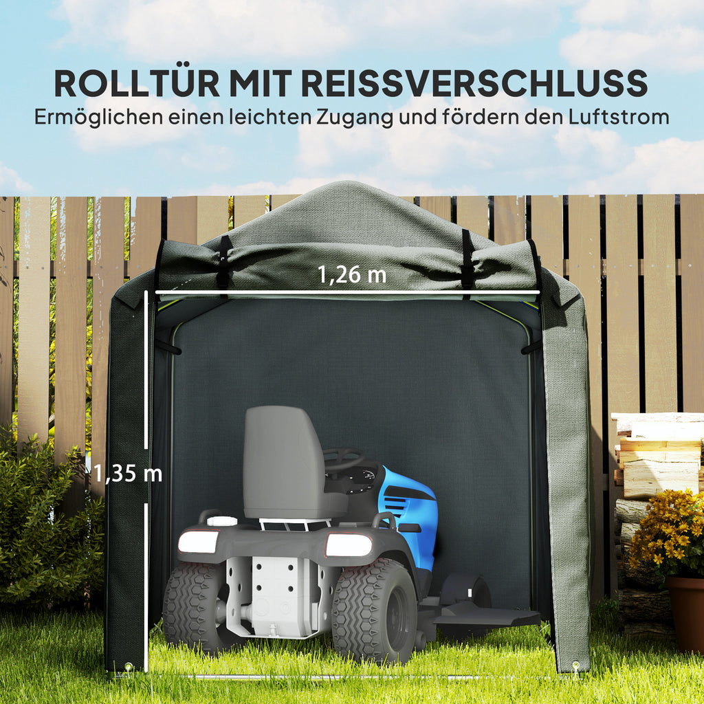 2.2 x 1.6 m Garden Storage Tent, Waterproof Anti-UV Bike Tent with Roll-up Zipper Door, Galvanised Outdoor Storage Shelter Carport for Bike, Motorbike, Garden Tools, Dark Grey