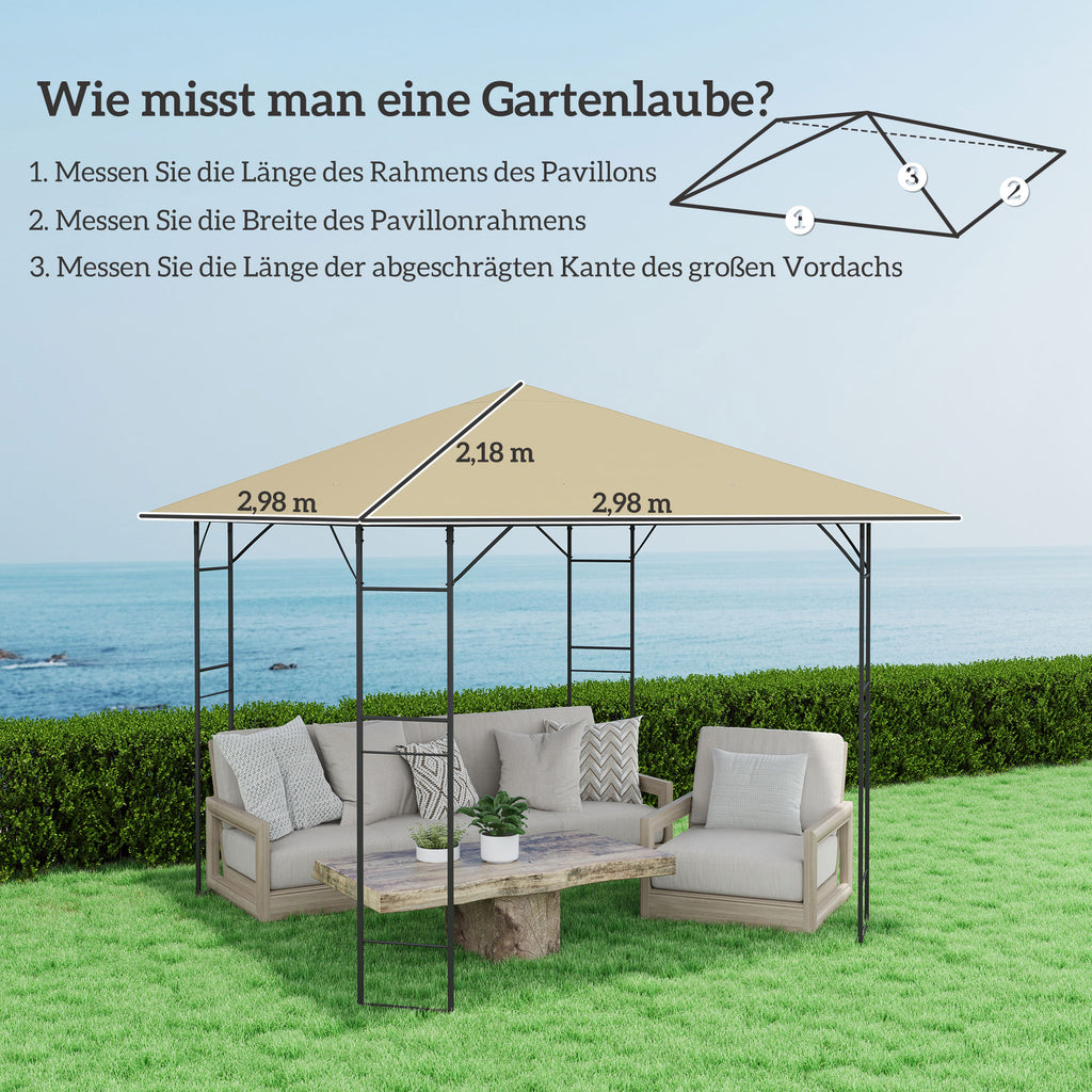 3 x 3(m) Gazebo Canopy Replacement Cover, Garden Gazebo Roof Replacement with Drain Holes, Water Resistant PVC Coating, 370g/㎡, UPF30+, TOP COVER ONLY, Beige