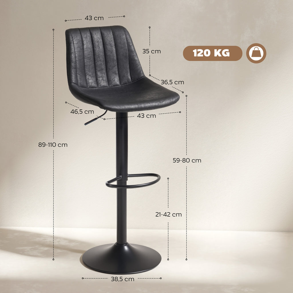 2er-Set Barhocker im Retrodesign, inkl. Fußstütze, höhenverstellbar, Gaslift, Schwarz