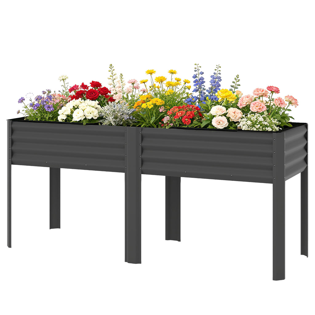 Hochbeet aus Metall extra großer Pflanzkasten mit Verstärkungsstreben Vliesstoff, 180 x 55 x 80 cm Dunkelgrau