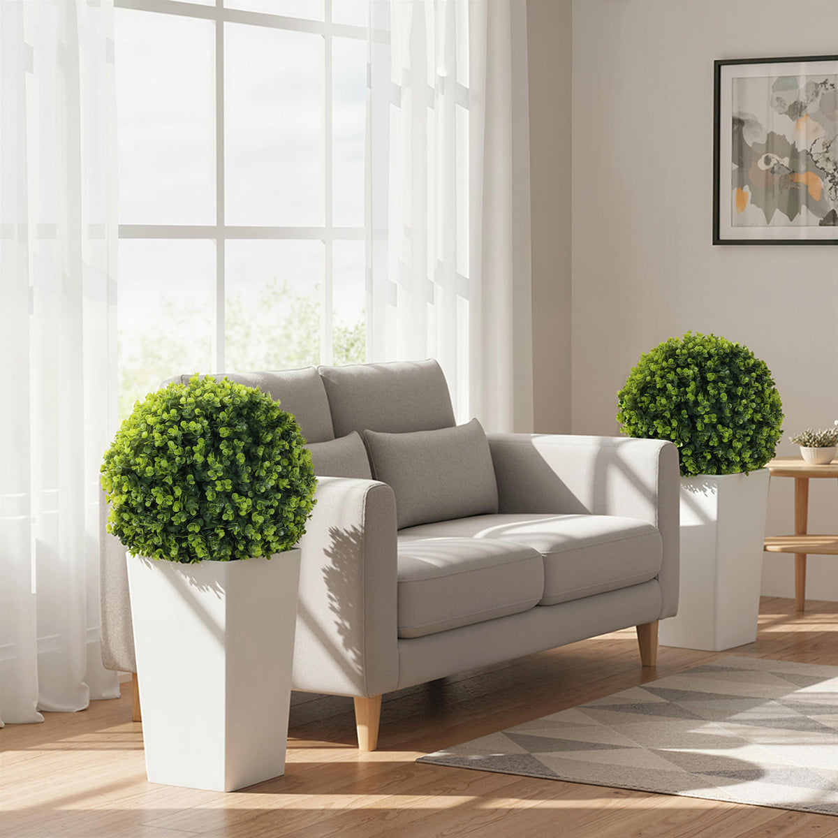 2er-Set Künstlicher Eukalyptuskugeln 65 cm Kunstpflanze mit UV-Schutz, 330 Blättern im Topf, Grün