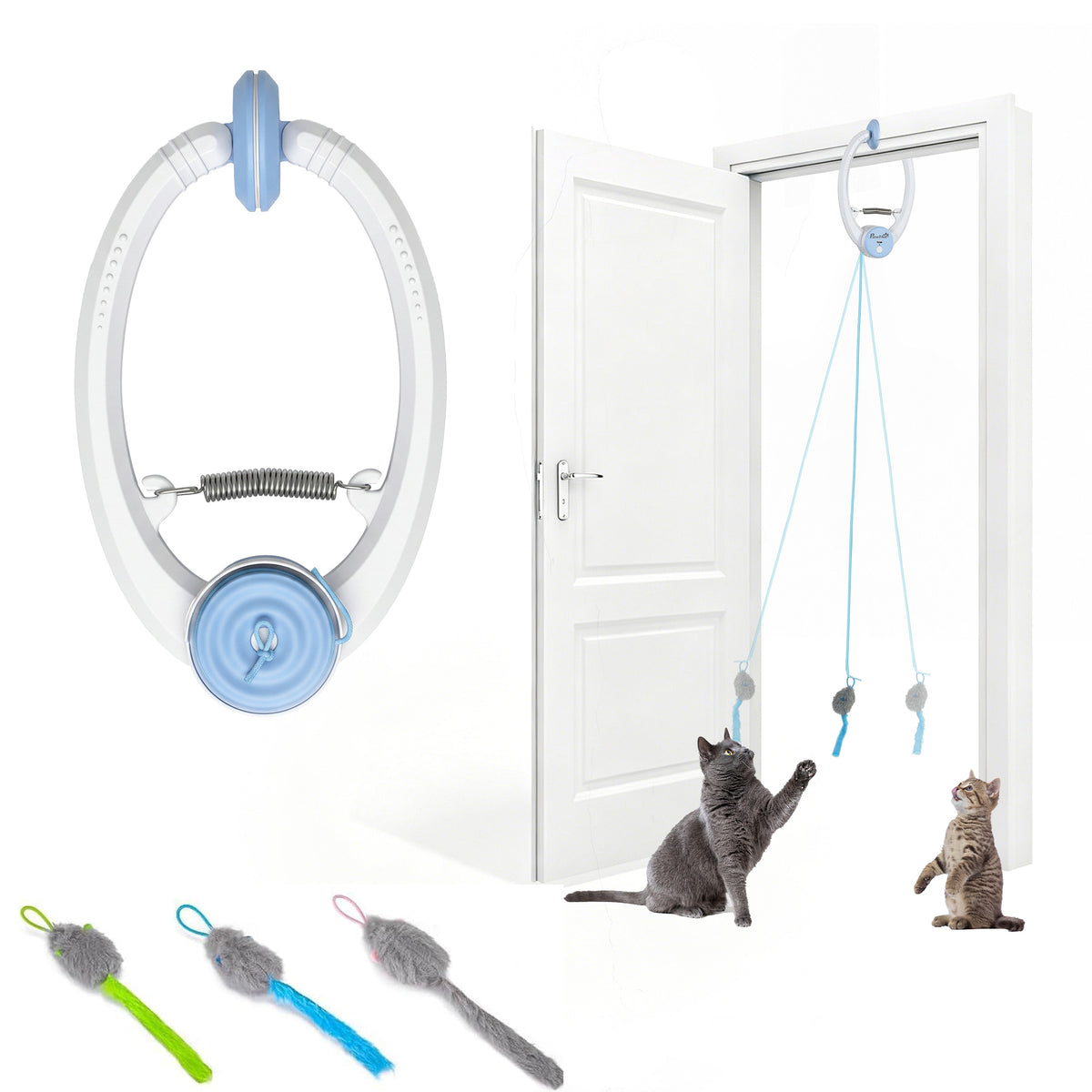 Interactive Cat Toys for Indoor Kittens & Adult USB Rechargeable Door Hanging Bouncing Mouse Teaser