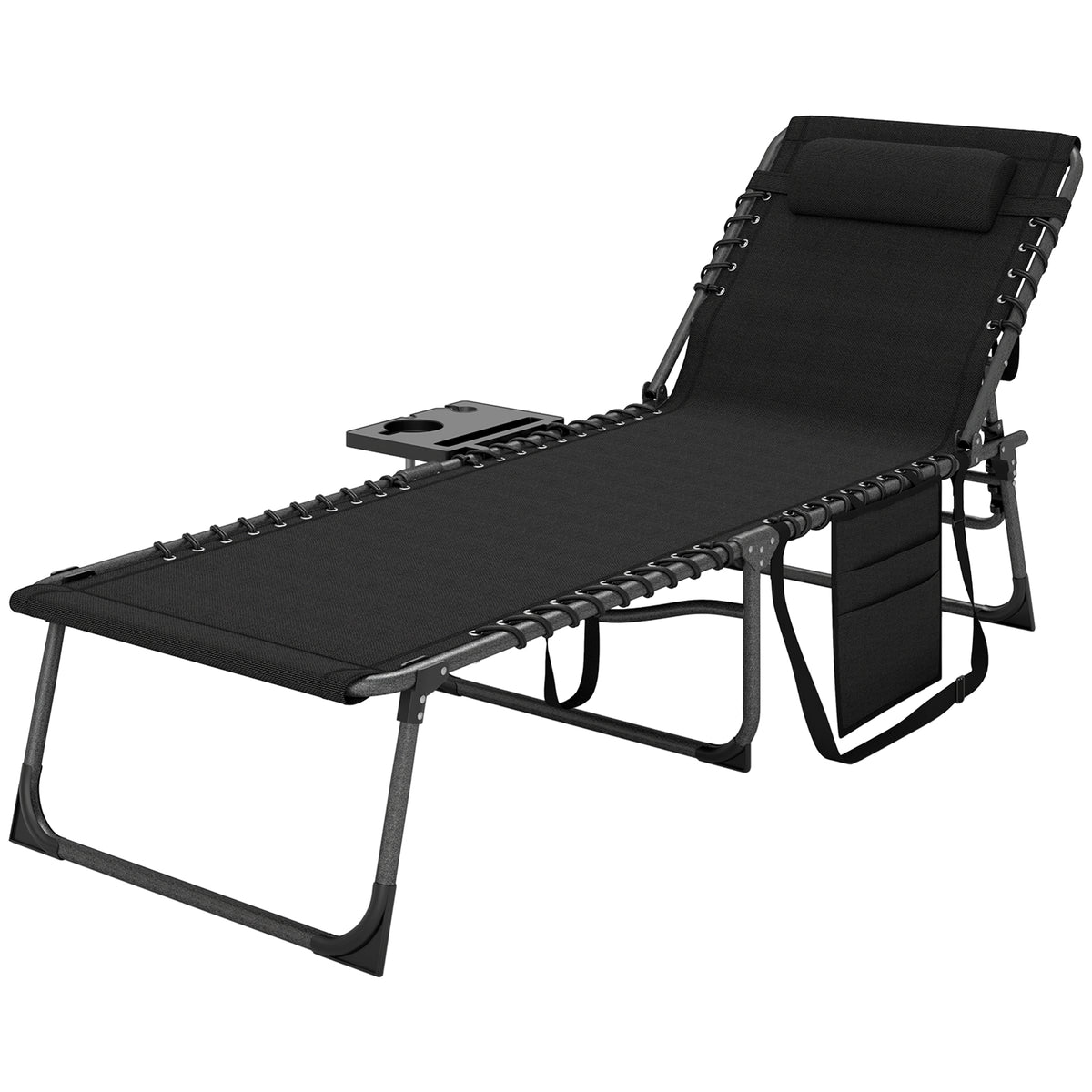 Five-Position Reclining Sun Lounger - Black