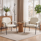 Modernes 2er-Set Sessel, Chenille-Bezug, gepolsterte Armlehnen, Metallgestell, cremeweiß