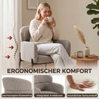 Sessel Wohnzimmer Loungesessel mit Chenille-Optik, Armlehnen, Metallbeinen für Schlafzimmer, Hellbraun