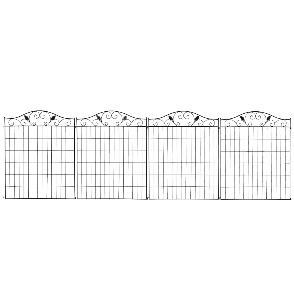 Decorative Garden Fence, 4 Panels 365cm(L) x 112cm(H) Metal Wire Garden Fencing Panels Landscape Border Edging