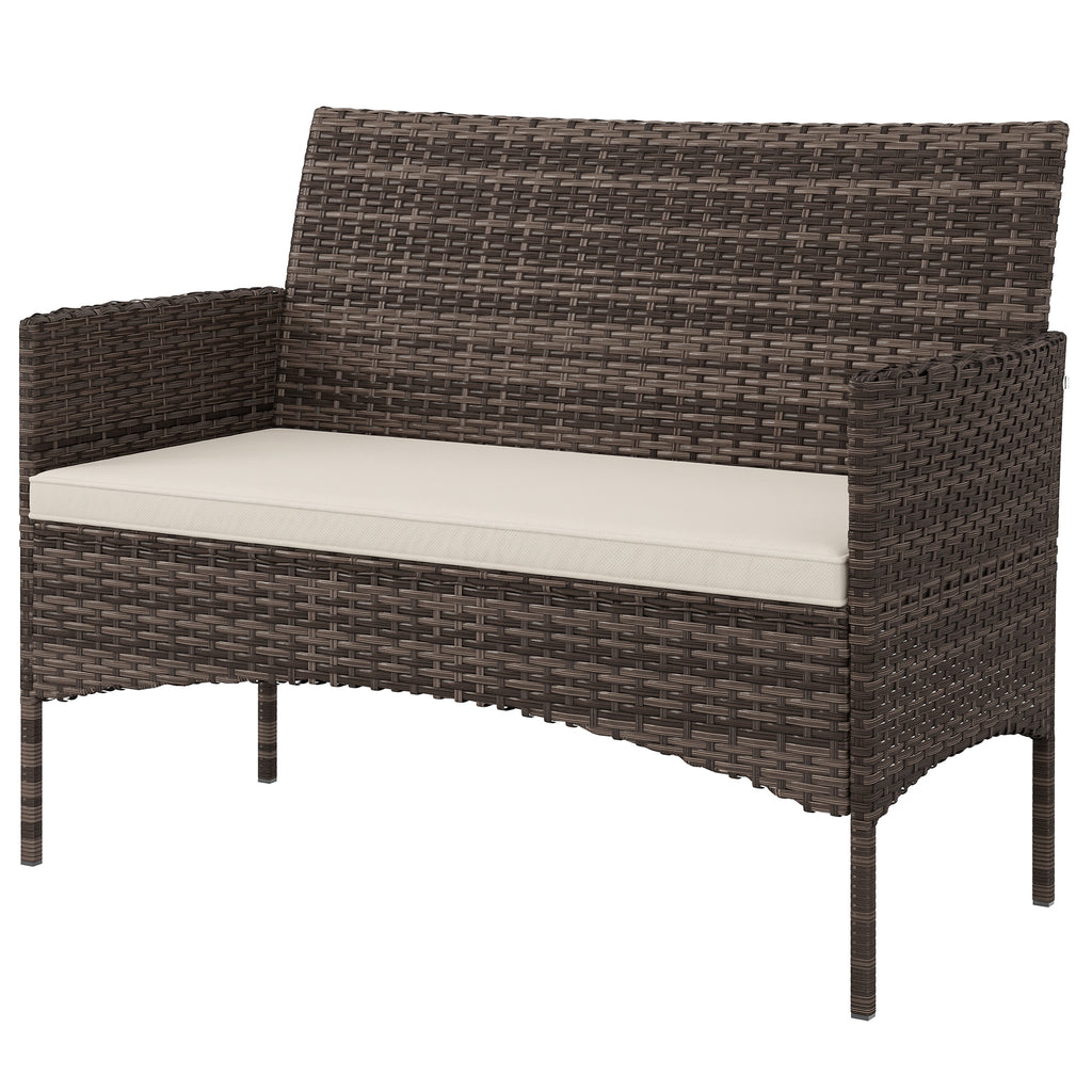 2-Sitzer Rattan Gartensofa PE-Rattan Outdoor-Terrassen-Sofa mit Polster, Anti-Rutsch-Matten, Stahlrahmen, Khaki