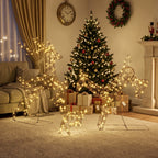 3-teiliges beleuchtetes Rentier-Set, Weihnachtsdeko für außen mit 200 warmweißen LEDs, 8 Modi, Tages-Timer