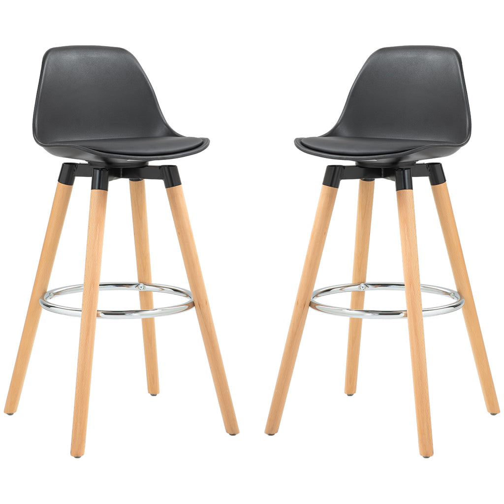 2er-Set Barhocker Barstühle Skandi-Design, Fußtstütze, 43 cm x 43 cm x 91 cm, Natur + Schwarz