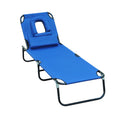  Sun Lounger Foldable Reclining Chair with Pillow and Reading Hole Garden Beach Outdoor Recliner Adjustable Blue