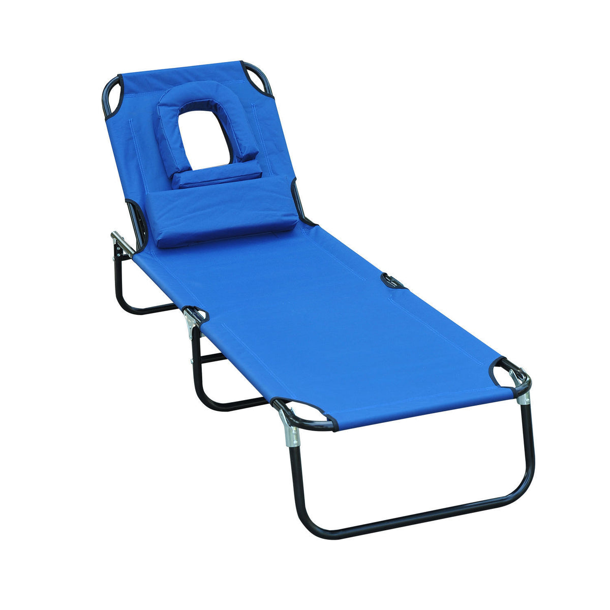  Sun Lounger Foldable Reclining Chair with Pillow and Reading Hole Garden Beach Outdoor Recliner Adjustable Blue