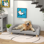 Hundesofa für große Hunde bis 30 kg, gepolsterte, Kiefernholzbeine, 98 x 67 x 25 cm, Grau