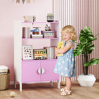 Bücherregal für Kinder, 2 Regale, 2 Schränke, freistehend, Anti-Kipp-Design, rutschfeste Füße, MDF, Rosa+Weiß
