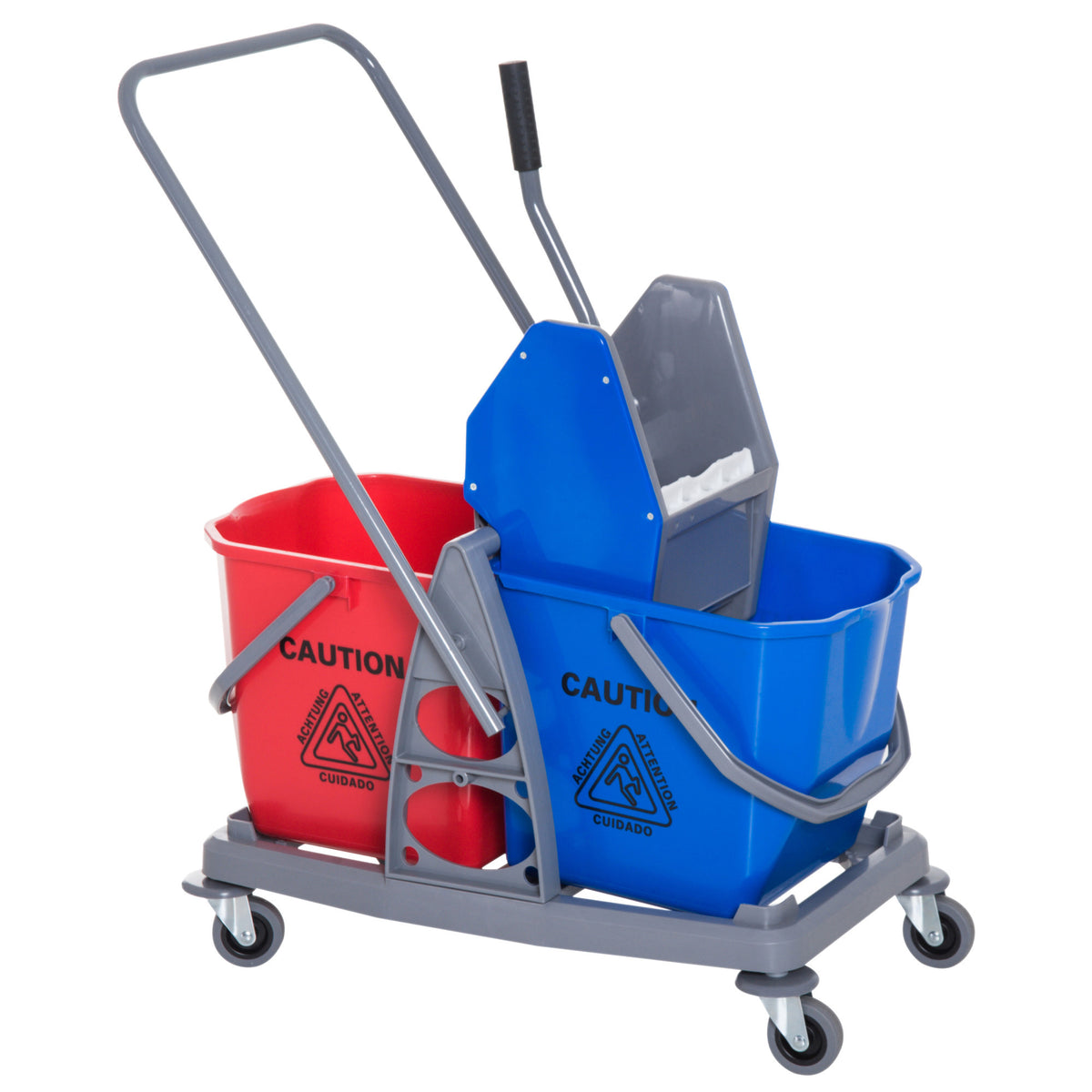 Putzwagen Reinigungswagen Wischwagen mit 2 Eimern Systemwagen mit 4 leichtgängigen Rollen Metall+PP Blau+Rot 73 × 45 × 92 cm