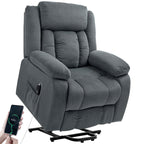Aufstehsessel mit weichem Bezug, Recliner-Sessel mit Fernbedienung und Seitentaschen, Grau
