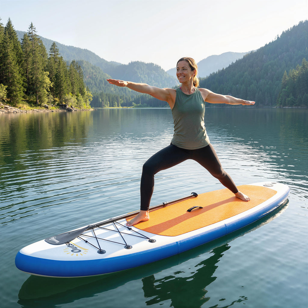 Stand Up Paddling Board Set Aufblasbar 305cm SUP Board mit Aluminium-Paddel abnehmbarer Finne Fußschlaufe