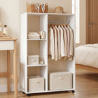 Kleiderschrank auf Rollen, mobile Garderobe, Garderobenschrank, Rollbarer Kleiderst?nder, 80 x 40 x 128 cm, Wei?
