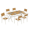 Gartenmöbel Set Sitzgruppe 7-teilig Tisch mit 6 stapelbare Stühlen Holzoptik Aluminiumrahmen Teak