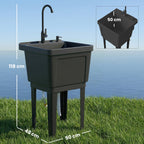 Tragbares Camping-Waschbecken mit Seifenspender, Wasserhahn, Einlass- und Ablaufschläuchen, Schwarz