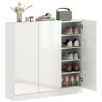 Schuhschrank mit 10 Regalen f¨¹r 25-30 Schuh-Paare, L¨¹ftungsl?cher, Soft-Close-T¨¹ren, Holz, Wei?