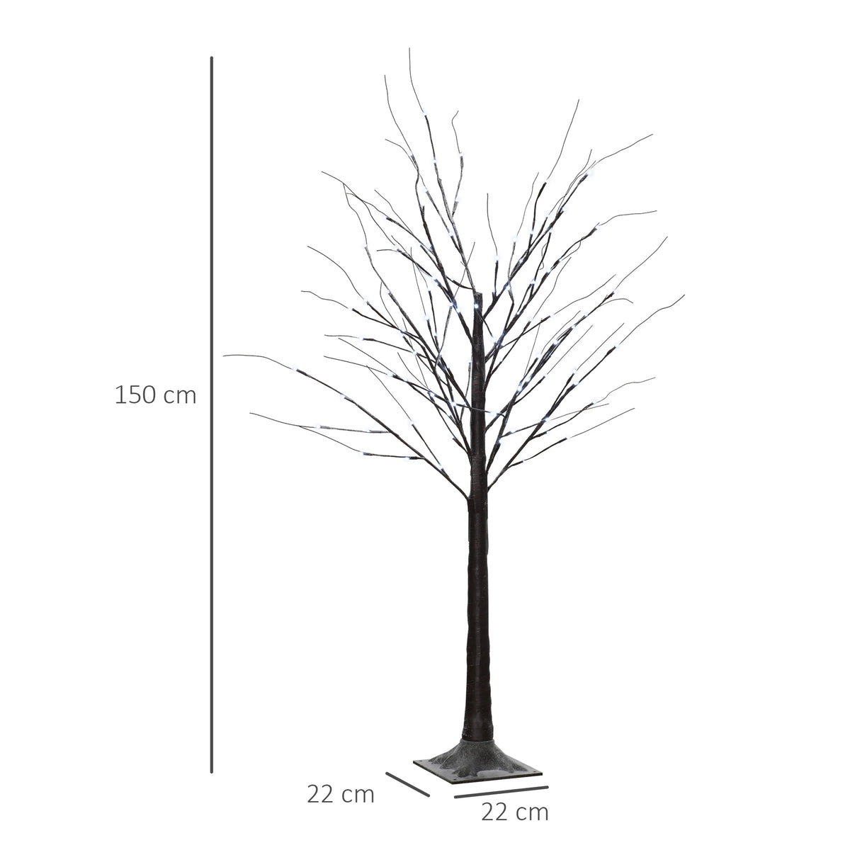 Künstliche Birke mit LED-Beleuchtung, 96 kaltweiße Mikro-LEDs, 150 cm, Braun