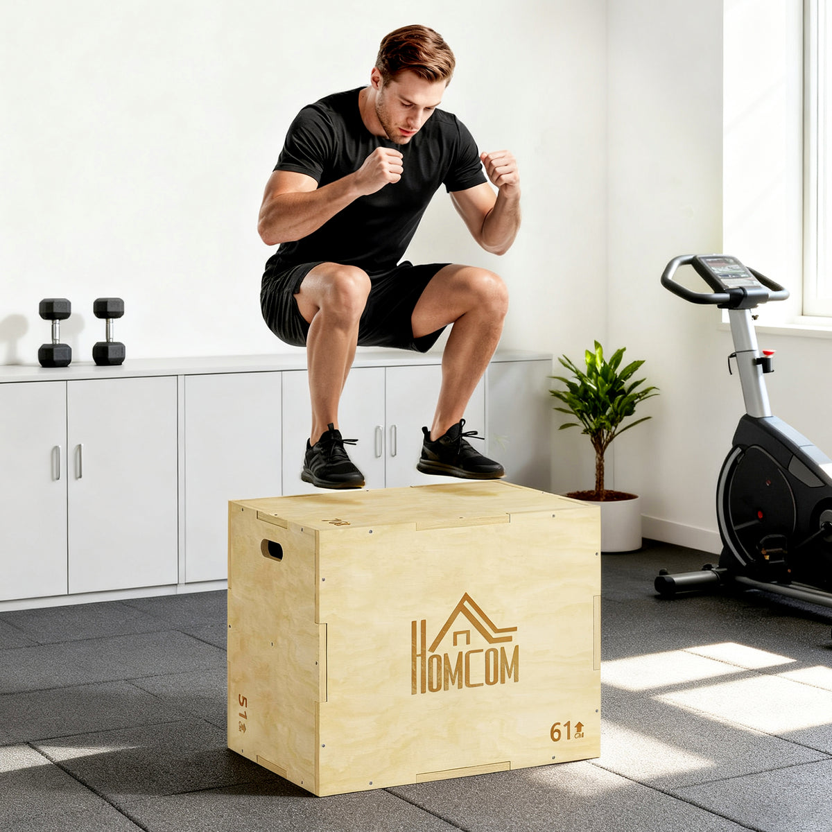 3-in-1 Plyo Box Holz Plyometrische Sprungbox mit 3 Sprungh?hen Griffen 61 x 51 x 76 cm Naturholz