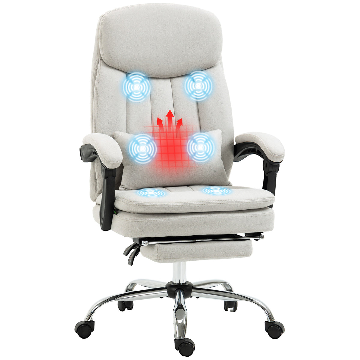 B¨¹rostuhl mit Massage- und Heizfunktion, ergonomisch, 66x67x110-118cm, Cremewei?